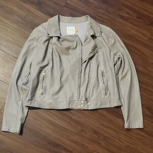 Lysse Light Gray Faux Leather Jacket with Snap Details